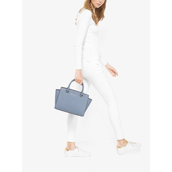 Michael Kors Medium Selma Saffiano Leather Denim Blue Crossbody Strap Satchel - Picture 9 of 9